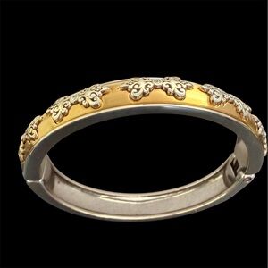 Brighton Gold and Silver Ornate Floral Hinged Bangle Bracelet Oval Shape